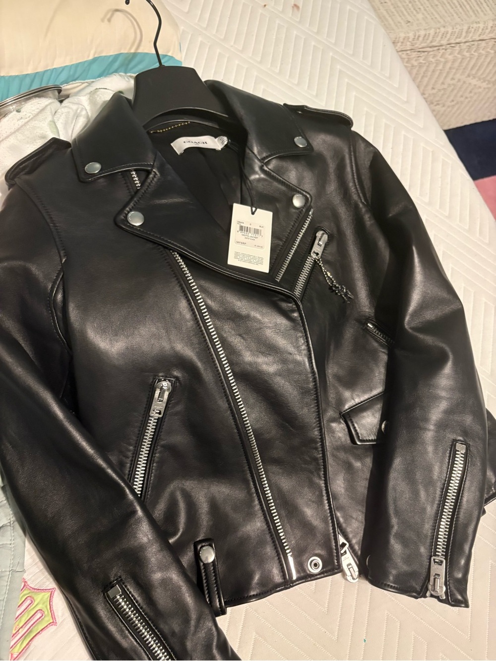 Coach Black Leather Moto Jacket with Silver Hardware